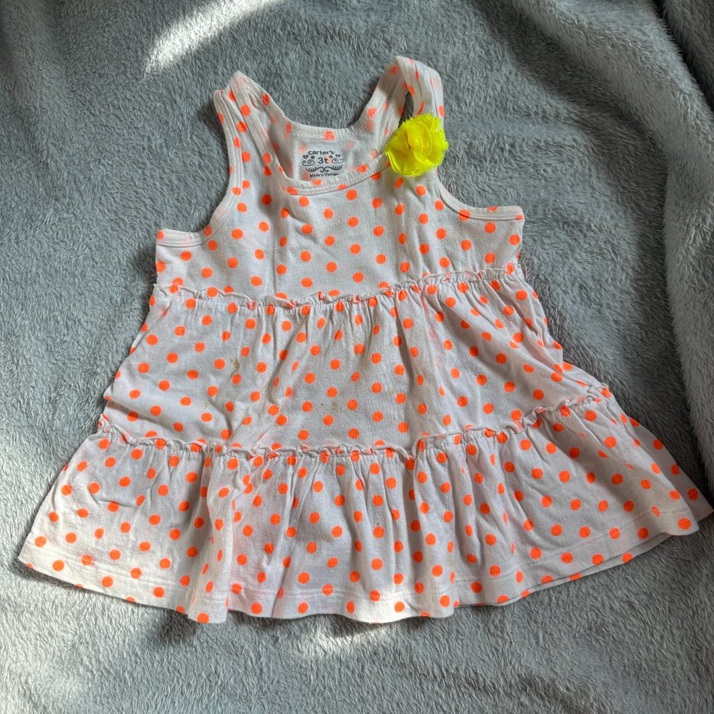 Carter's Ruffle Flowing Tank Top White w/ Orange Polka Dots Sz 3T - Picture 1 of 6